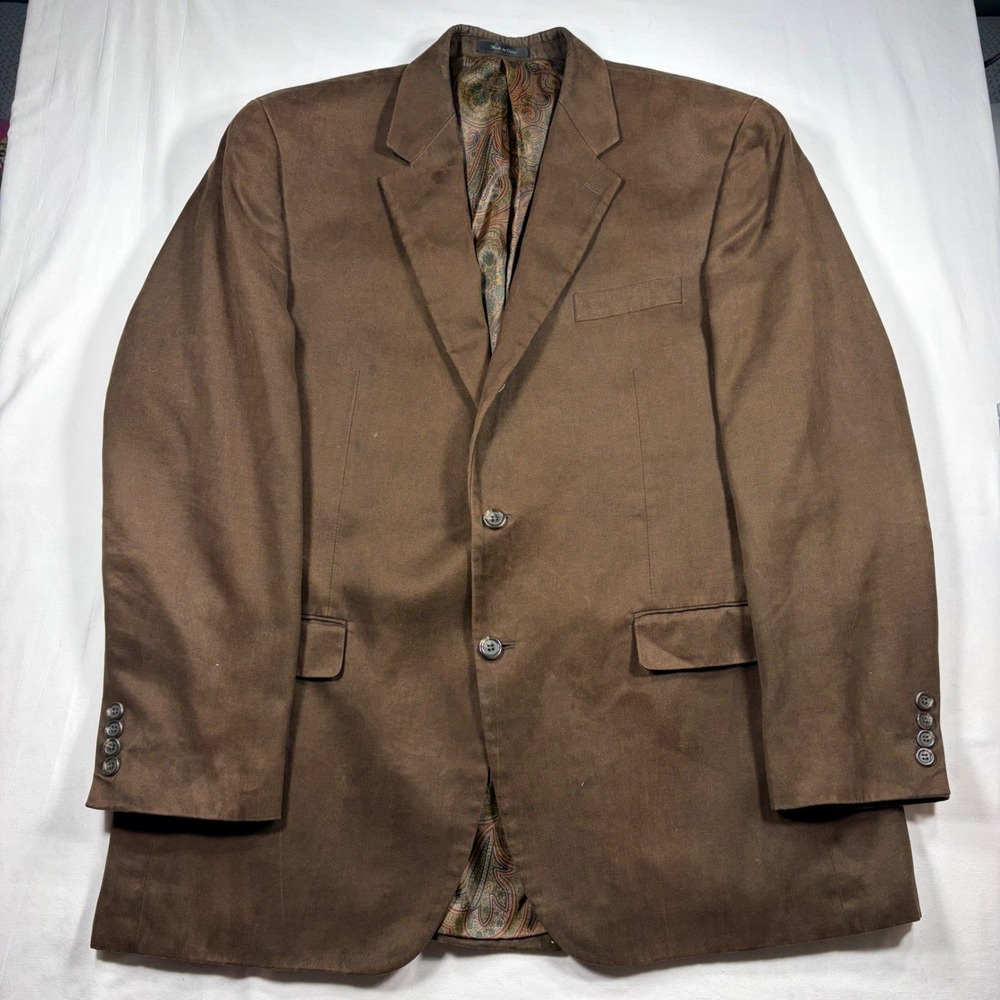 Lauren Ralph Lauren Mens 44L Brown Suede Feel Blazer Paisley Lining Sport Coat